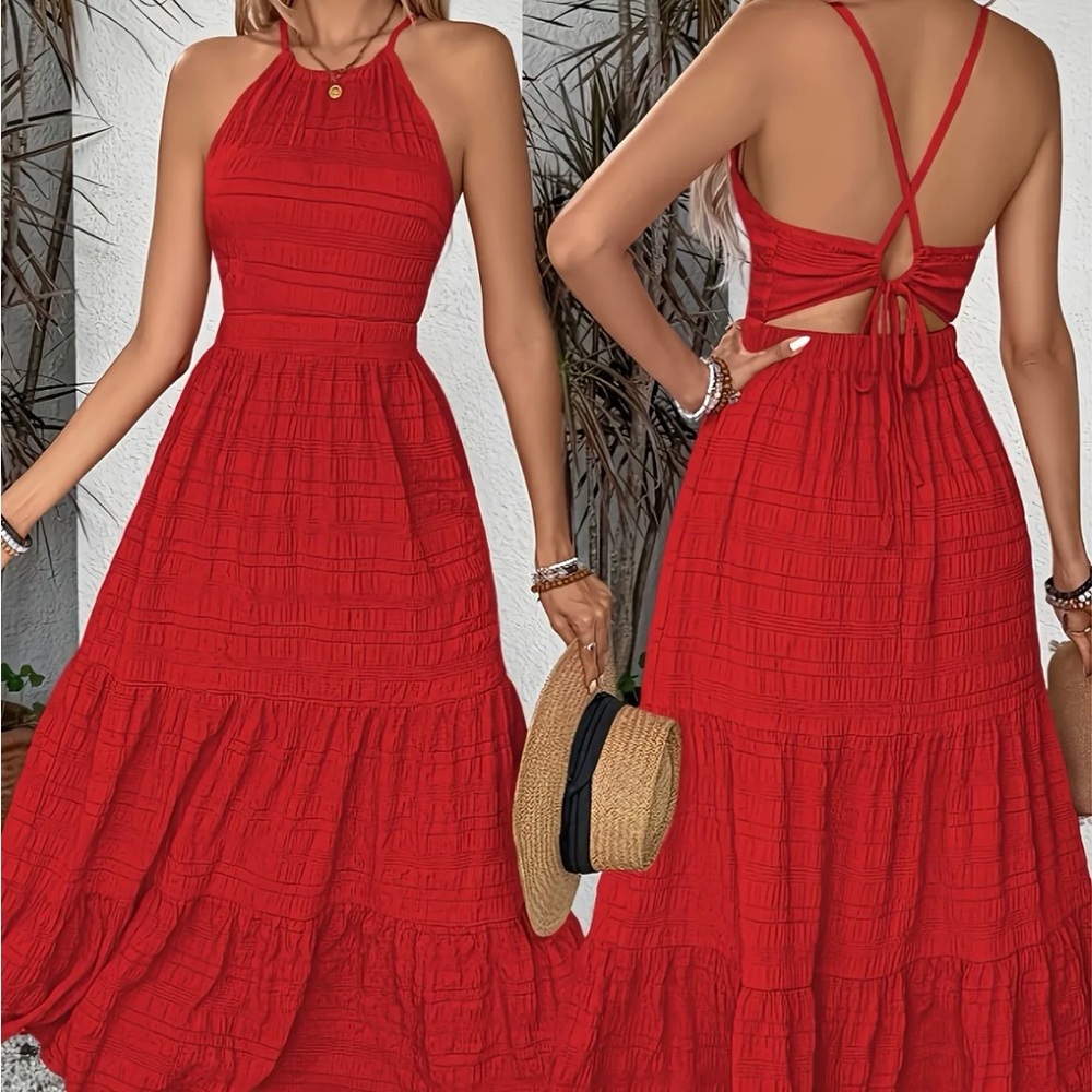 Chic Halter neck Red Maxi Dress